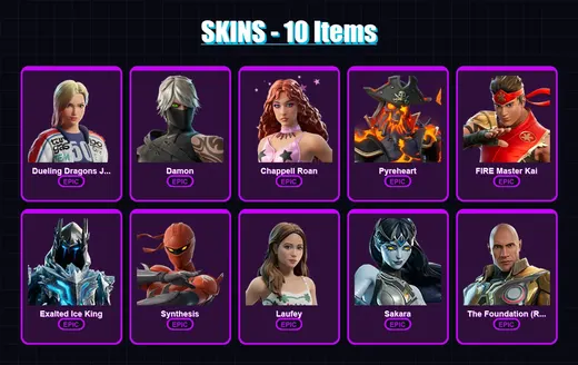 [PC/XBOX/PSN] | Dueling Dragons Jackie | Damon | Chappell Roan | Pyreheart | FIRE Master Kai | 10 skin | 11 pickaxe | 7 emote | 8 glider | Lv37 — Game account