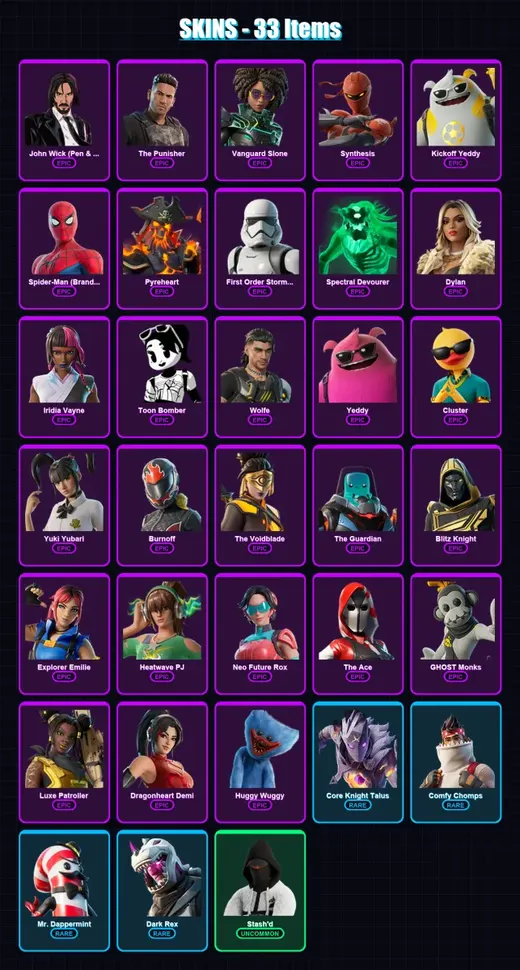 [PC/XBOX] | John Wick (Pen & Ink) | The Punisher | Vanguard Slone | Synthesis | Kickoff Yeddy | 33 skin | 49 pickaxe | 30 emote | 33 glider | Lv550 — Game account