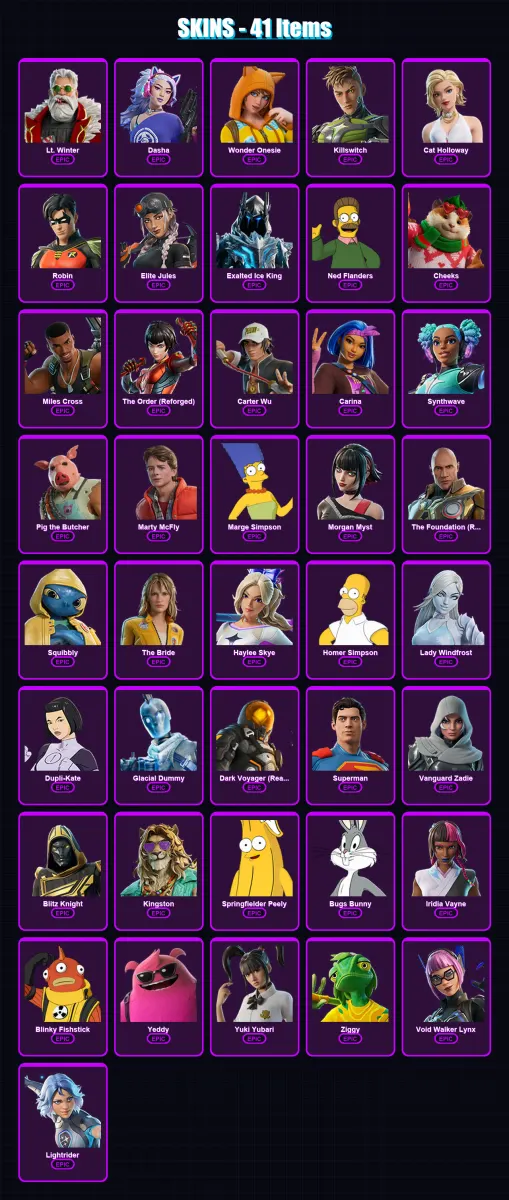 [PC/XBOX/PSN] | Lt. Winter | Dasha | Wonder Onesie | Killswitch | Cat Holloway | 41 skin | 92 pickaxe | 51 emote | 64 glider | Lv876 — Game account