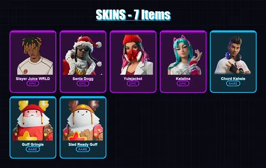 [PC/XBOX/PSN] | Slayer Juice WRLD | Santa Dogg | Yulejacket | Katalina | Chord Kahele | 7 skin | 42 pickaxe | 23 emote | 30 glider | Lv421