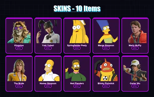 [PC/PSN] | Kingston | Yuki Yubari | Springfielder Peely | Marge Simpson | Marty McFly | 10 skin | 24 pickaxe | 16 emote | 17 glider | Lv137