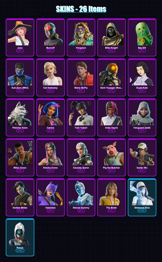[PC/XBOX/PSN] | Joss | Burnoff | Kingston | Blitz Knight | Big Dill | 26 skin | 82 pickaxe | 42 emote | 48 glider | Lv908 — Game account