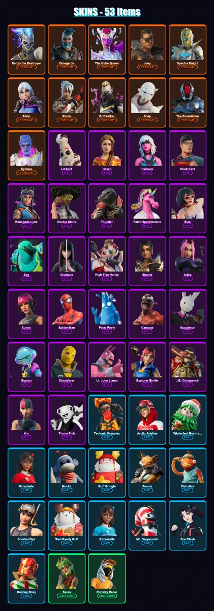 [PC/PSN] | Renzo the Destroyer | Omegarok | The Cube Queen | Joey | Spectra Knight | 53 skin | 79 pickaxe | 64 emote | 67 glider | Lv1062