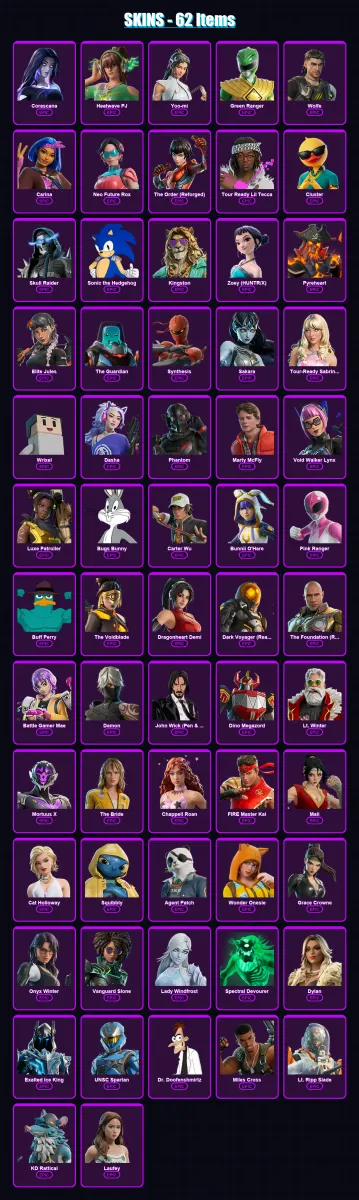 [SWITCH/XBOX/PSN/PC] | Corascana | Heatwave PJ | Yoo-mi | Green Ranger | Wolfe | 62 skin | 96 pickaxe | 63 emote | 59 glider | Lv1006