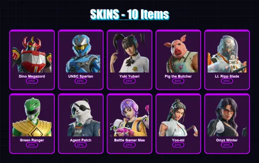 [PC/PSN] | Dino Megazord | UNSC Spartan | Yuki Yubari | Pig the Butcher | Lt. Ripp Slade | 10 skin | 21 pickaxe | 14 emote | 16 glider | Lv147 — Game account