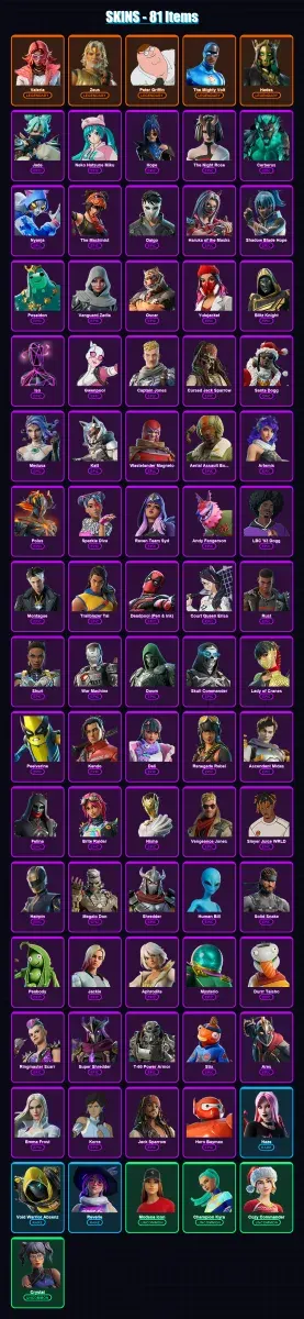 [PC/PSN] | Valeria | Zeus | Peter Griffin | The Mighty Volt | Hades | 81 skin | 118 pickaxe | 80 emote | 68 glider | Lv1624 — Game account