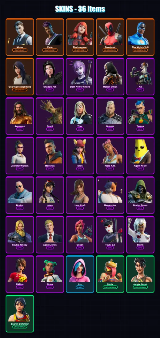 [PC/XBOX/PSN] | Midas | Fade | The Imagined | Deadpool | The Mighty Volt | 36 skin | 52 pickaxe | 57 emote | 50 glider | Lv631