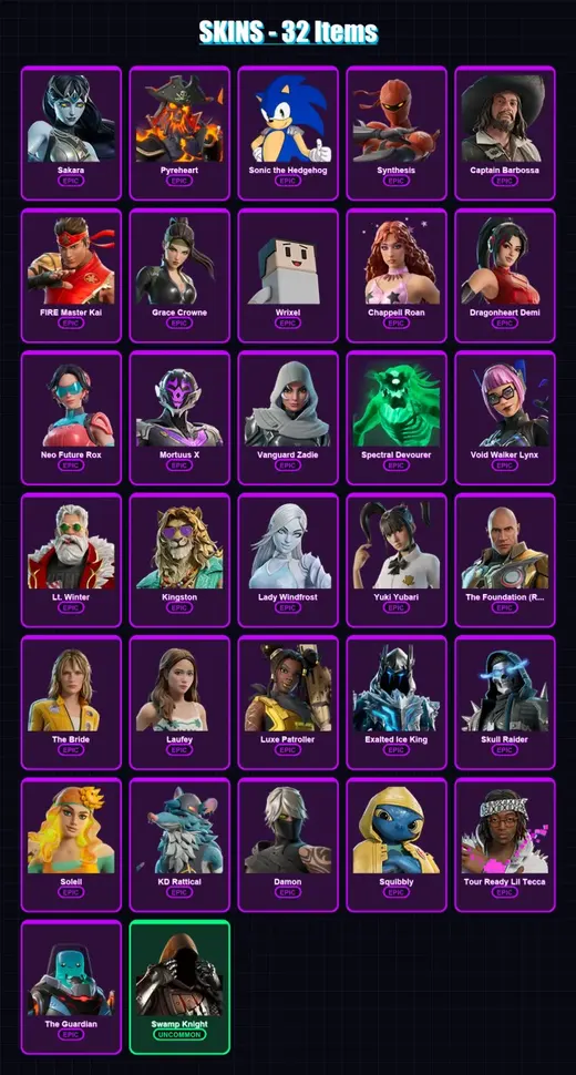 [PC/PSN] | Sakara | Pyreheart | Sonic the Hedgehog | Synthesis | Captain Barbossa | 32 skin | 69 pickaxe | 33 emote | 42 glider | Lv520 — Game account
