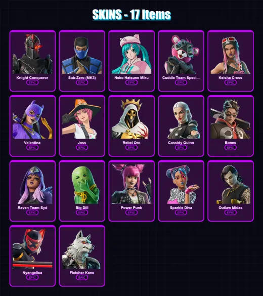 [PC/XBOX/PSN] | Knight Conqueror | Sub-Zero (MK3) | Neko Hatsune Miku | 17 skin | Lv99