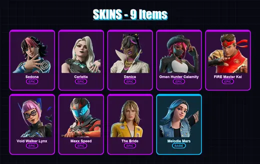 [PC/PSN] | Sedona | Carletta | Danica | Omen Hunter Calamity | FIRE Master Kai | 9 skin | 12 pickaxe | 6 emote | 8 glider | Lv82