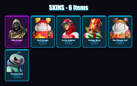 [PC/XBOX/PSN] | Blitz Knight | Guff Gringle | Arctic Adeline | Holiday Boxy | Sled Ready Guff | 6 skin | 22 pickaxe | 11 emote | 17 glider | Lv385
