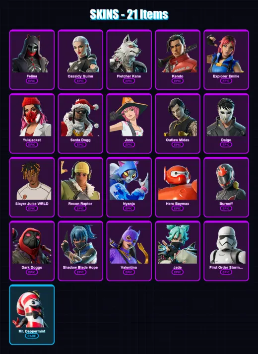 [PC/XBOX/PSN] | Felina | Cassidy Quinn | Fletcher Kane | Kendo | Explorer Emilie | 21 skin | 35 pickaxe | 22 emote | 23 glider | Lv252