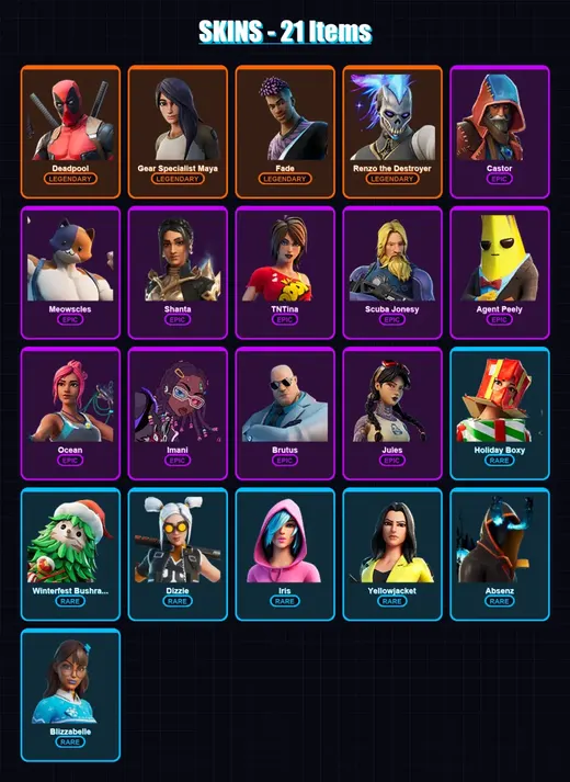 [PC/PSN] | Deadpool | Gear Specialist Maya | Fade | Renzo the Destroyer | Castor | 21 skin | 25 pickaxe | 17 emote | 26 glider | Lv223 — Game account