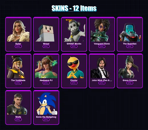 [PC/XBOX/PSN] | Dylan | Wrixel | GHOST Monks | Vanguard Slone | The Guardian | 12 skin | 19 pickaxe | 14 emote | 15 glider | Lv237 — Game account