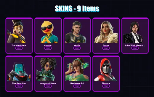 [PC/XBOX/PSN] | The Voidblade | Cluster | Wolfe | Dylan | John Wick (Pen & Ink) | 9 skin | 22 pickaxe | 16 emote | 18 glider | Lv258