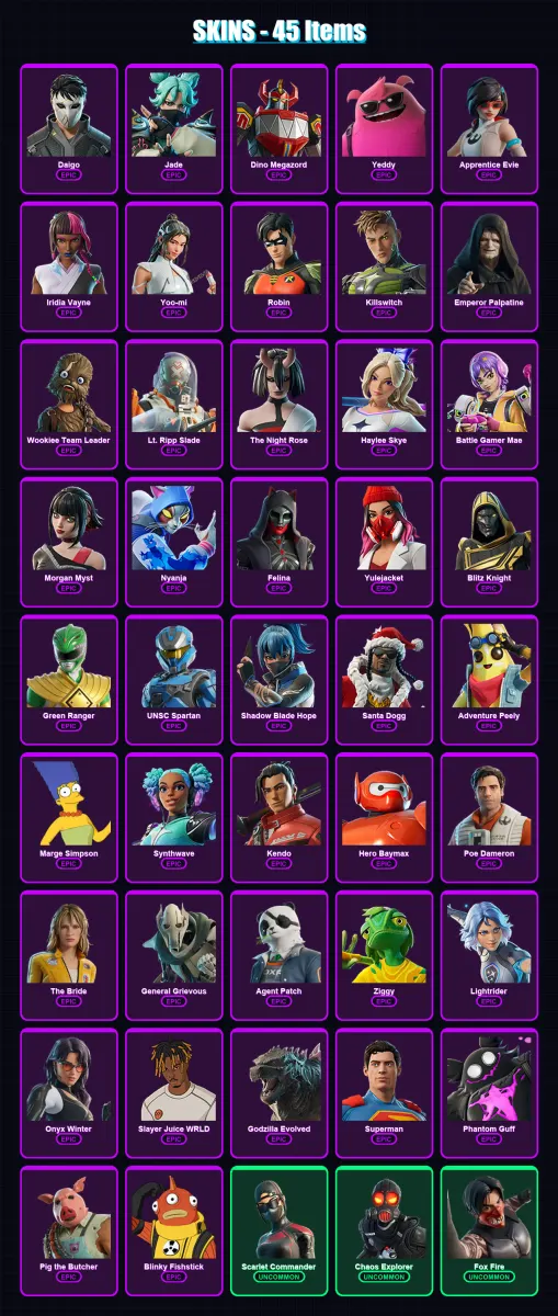 [PC/XBOX/PSN] | Daigo | Jade | Dino Megazord | Yeddy | Apprentice Evie | 45 skin | 102 pickaxe | 56 emote | 67 glider | Lv1467