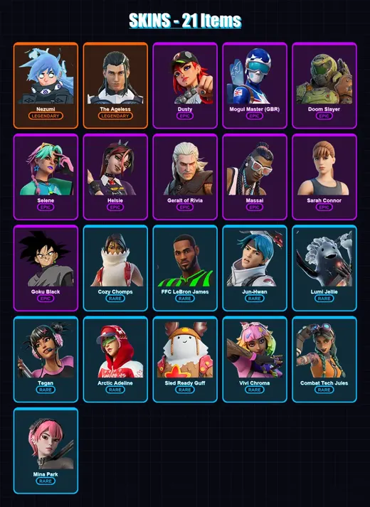 [PS4/PS5/XBOX/PC] | Nezumi | The Ageless | Dusty | Mogul Master (GBR) | Doom Slayer | 21 skin | 27 pickaxe | 22 emote | 19 glider | Lv197 — Game account