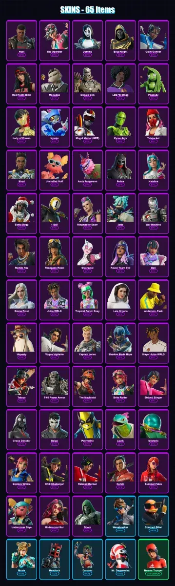 [PC/XBOX/PSN] | Rust | The Operator | Domino | Blitz Knight | Glam Gunner | 65 skin | 75 pickaxe | 48 emote | 41 glider | Lv688