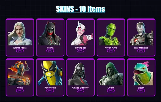 [PC/XBOX/PSN] | Emma Frost | Felina | Gwenpool | Kyran Aryk | War Machine | 10 skin | 11 pickaxe | 8 emote | 9 glider | Lv64 — Game account