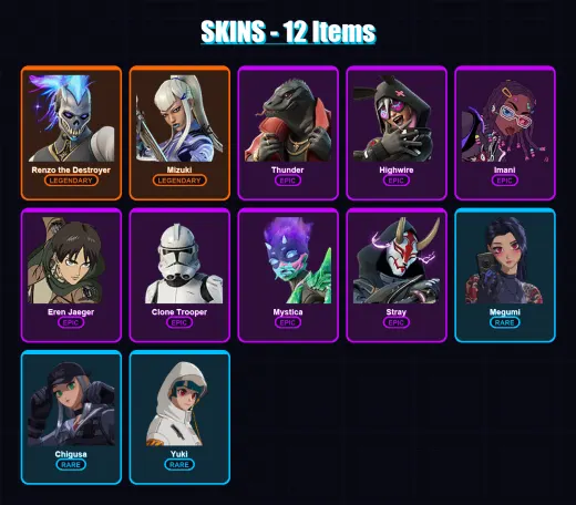 [PC/XBOX/PSN] | Renzo the Destroyer | Mizuki | Thunder | Highwire | Imani | 12 skin | 14 pickaxe | 13 emote | 16 glider | Lv216