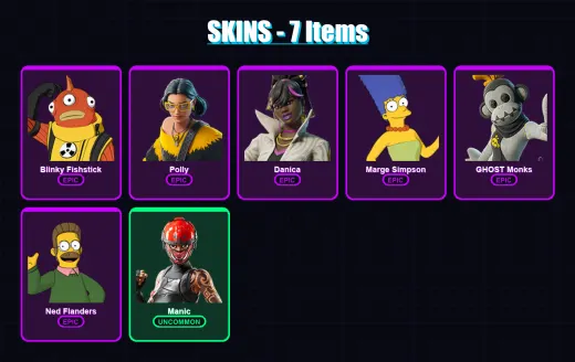 [PC/PSN] | Blinky Fishstick | Polly | Danica | Marge Simpson | GHOST Monks | 7 skin | 25 pickaxe | 10 emote | 20 glider | Lv197
