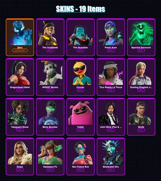 [PS4/PS5/XBOX/PC] | Zero | The Voidblade | The Guardian | Fresh Aura | Spectral Devourer | 19 skin | 31 pickaxe | 21 emote | 23 glider | Lv350 — Game account