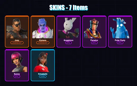 [SWITCH/XBOX/PSN/PC] | Joey | Kymera | Guggimon | Paradox | Polar Peely | 7 skin | 10 pickaxe | 5 emote | 15 glider | Lv178