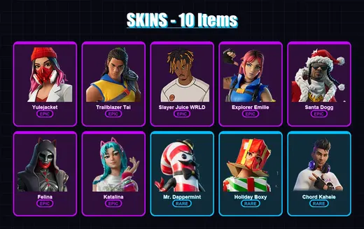 [PC/XBOX/PSN] | Yulejacket | Trailblazer Tai | Slayer Juice WRLD | Explorer Emilie | Santa Dogg | 10 skin | 31 pickaxe | 14 emote | 25 glider | Lv43