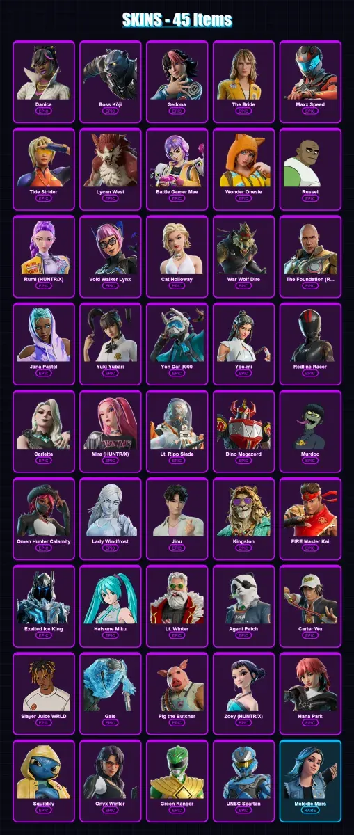 [PS4/PS5/XBOX/PC] | Danica | Boss Kōji | Sedona | The Bride | Maxx Speed | 45 skin | 69 pickaxe | 58 emote | 33 glider | Lv402 — Game account