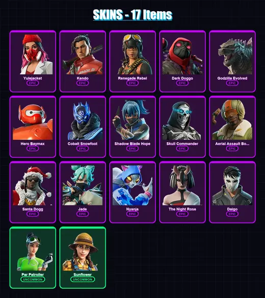 [PS4/PS5/XBOX/PC] | Yulejacket | Kendo | Renegade Rebel | Dark Doggo | Godzilla Evolved | 17 skin | 28 pickaxe | 17 emote | 19 glider | Lv560