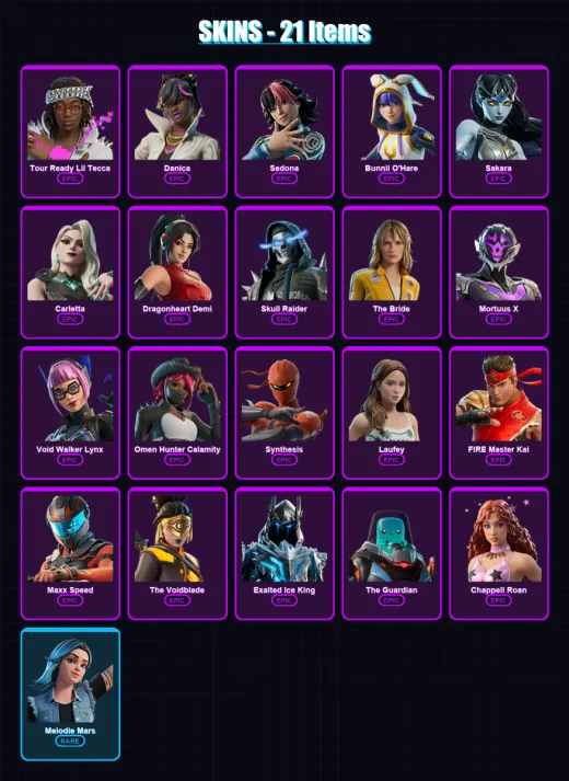 [PC/PSN] | Tour Ready Lil Tecca | Danica | Sedona | Bunnii O'Hare | Sakara | 21 skin | 21 pickaxe | 9 emote | 9 glider | Lv51