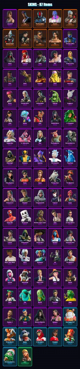 [PS4/PS5/XBOX/PC] | Lara Croft | Fade | The Foundation | Kymera | Ronin | 87 skin | 155 pickaxe | 93 emote | 129 glider | Lv1758
