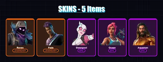[PC/XBOX/PSN] | Raven | Fade | Gwenpool | Ocean | Aquaman | 5 skin | 6 pickaxe | 5 emote | 2 glider | Lv31 — Game account
