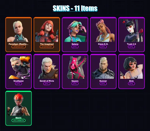 [PC/XBOX/PSN] | Paradigm (Reality-659) | The Imagined | Selene | Kiara K.O. | Tsuki 2.0 | 11 skin | 12 pickaxe | 10 emote | 11 glider | Lv160