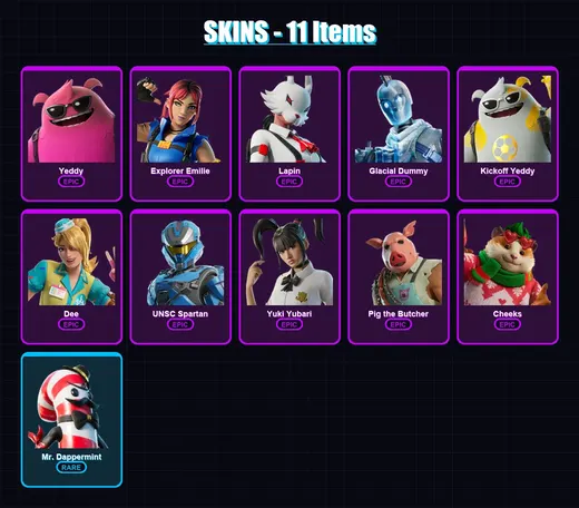 [PC/XBOX/PSN] | Yeddy | Explorer Emilie | Lapin | Glacial Dummy | Kickoff Yeddy | 11 skin | 47 pickaxe | 18 emote | 30 glider | Lv659 — Game account