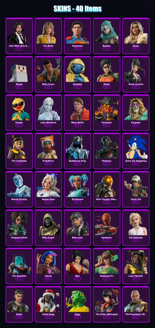 [PS4/PS5/XBOX/PC] | John Wick (Pen & Ink) | The Bride | Superman | Bastian | Dylan | 40 skin | 73 pickaxe | 41 emote | 56 glider | Lv501