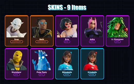[PC/XBOX/PSN] | Snap | Malik | Evie | Adira | Lt. Evergreen | 9 skin | 21 pickaxe | 15 emote | 18 glider | Lv271