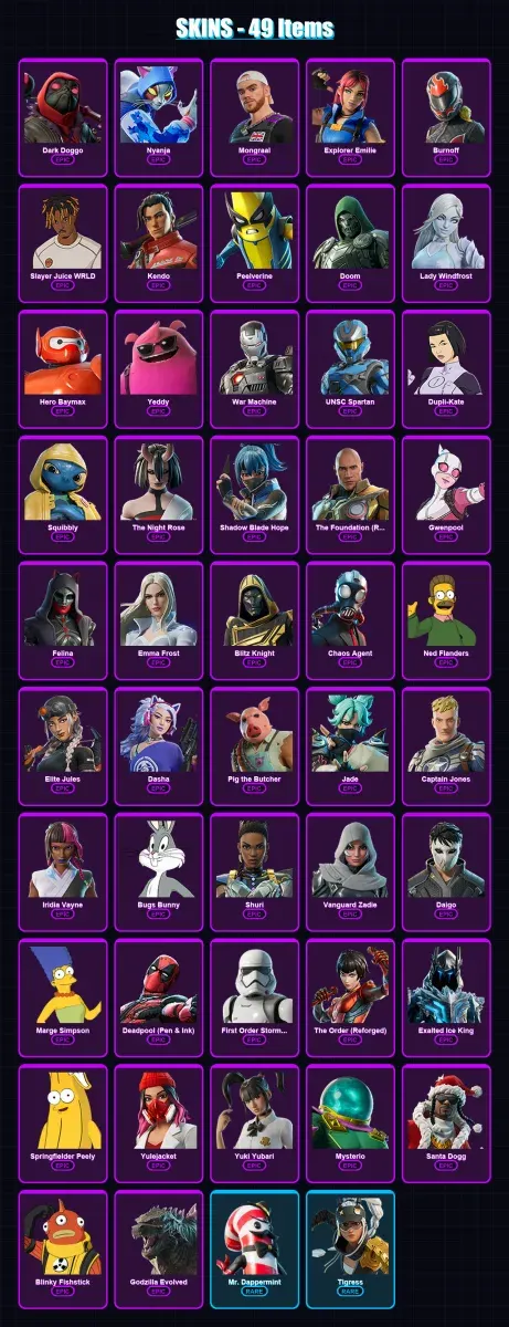 [PC/PSN] | Dark Doggo | Nyanja | Mongraal | Explorer Emilie | Burnoff | 49 skin | 128 pickaxe | 79 emote | 83 glider | Lv4243