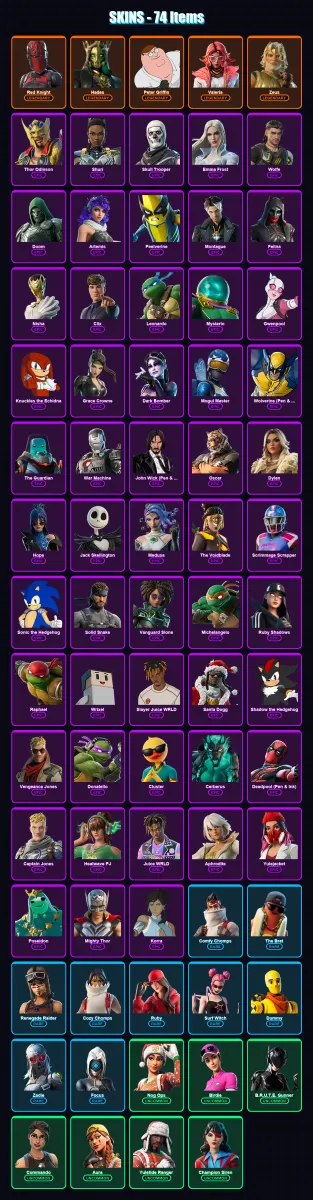[PC/XBOX] | Red Knight | Hades | Peter Griffin | Valeria | Zeus | 74 skin | 88 pickaxe | 76 emote | 58 glider | Lv752