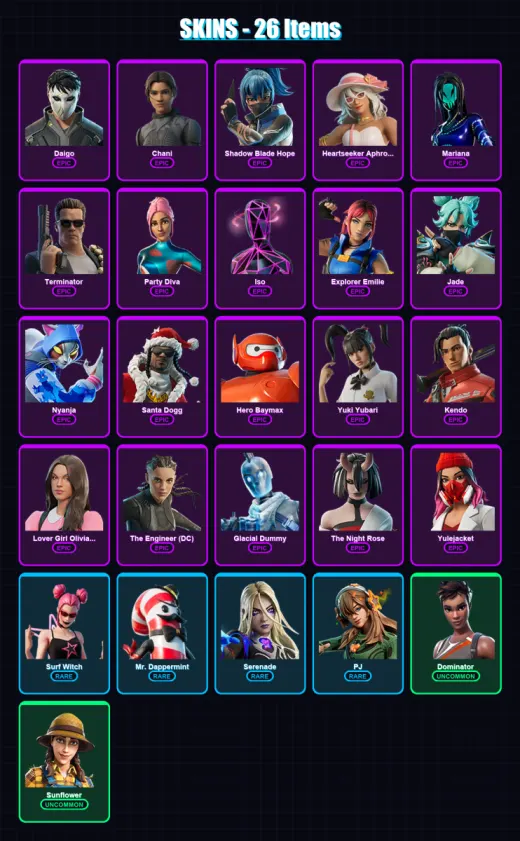 [PC/XBOX/PSN] | Daigo | Chani | Shadow Blade Hope | Heartseeker Aphrodite | Mariana | 26 skin | 82 pickaxe | 34 emote | 45 glider | Lv1215