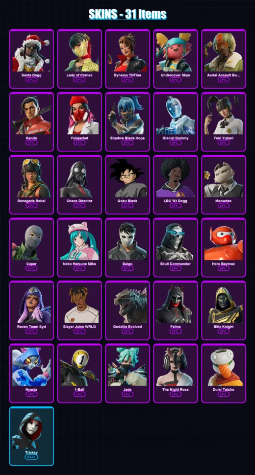 [PC/XBOX/PSN] | Santa Dogg | Lady of Cranes | Dynamo TNTina | 31 skin | Lv472