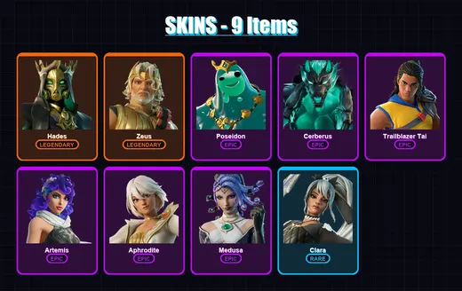 [PS4/PS5/XBOX/PC] | Hades | Zeus | Poseidon | Cerberus | Trailblazer Tai | 9 skin | 12 pickaxe | 7 emote | 7 glider | Lv141 — Game account