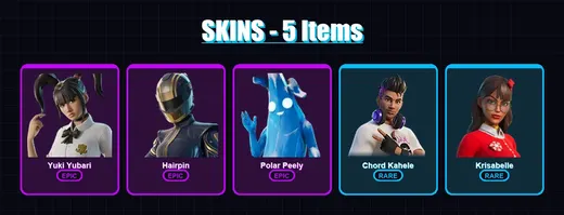 [PS4/PS5/XBOX/PC] | Yuki Yubari | Hairpin | Polar Peely | Chord Kahele | Krisabelle | 5 skin | 40 pickaxe | 22 emote | 37 glider | Lv428