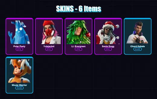 [PC/XBOX] | Polar Peely | Yulejacket | Lt. Evergreen | Santa Dogg | Chord Kahele | 6 skin | 27 pickaxe | 27 emote | 23 glider | Lv454