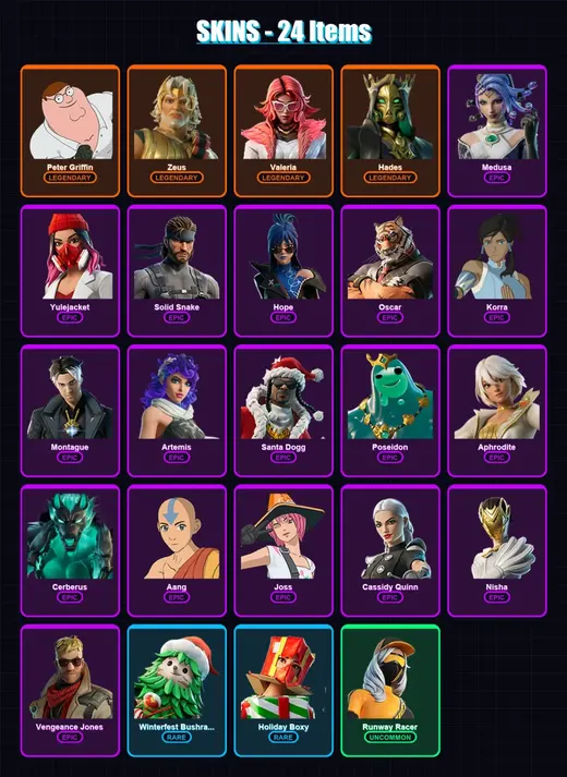 [SWITCH/XBOX/PSN/PC] | Peter Griffin | Zeus | Valeria | Hades | Medusa | 24 skin | 50 pickaxe | 36 emote | 39 glider | Lv493 — Game account