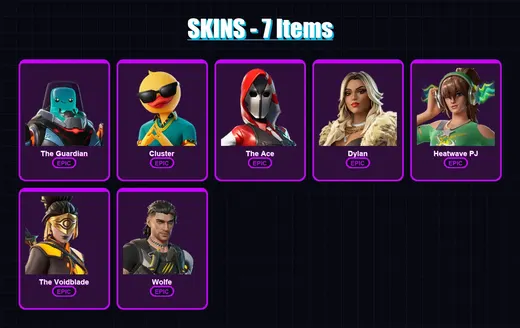 [PC/PSN] | The Guardian | Cluster | The Ace | Dylan | Heatwave PJ | 7 skin | 12 pickaxe | 10 emote | 10 glider | Lv74