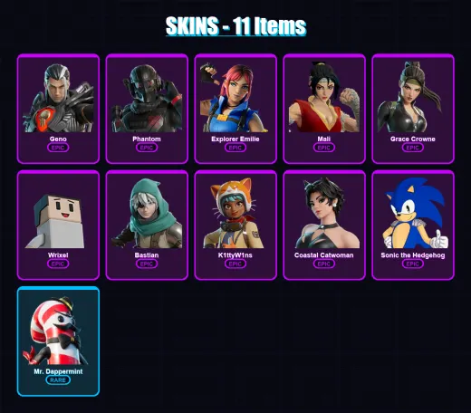 [PS4/PS5/XBOX/PC] | Geno | Phantom | Explorer Emilie | Mali | Grace Crowne | 11 skin | 20 pickaxe | 9 emote | 16 glider | Lv137