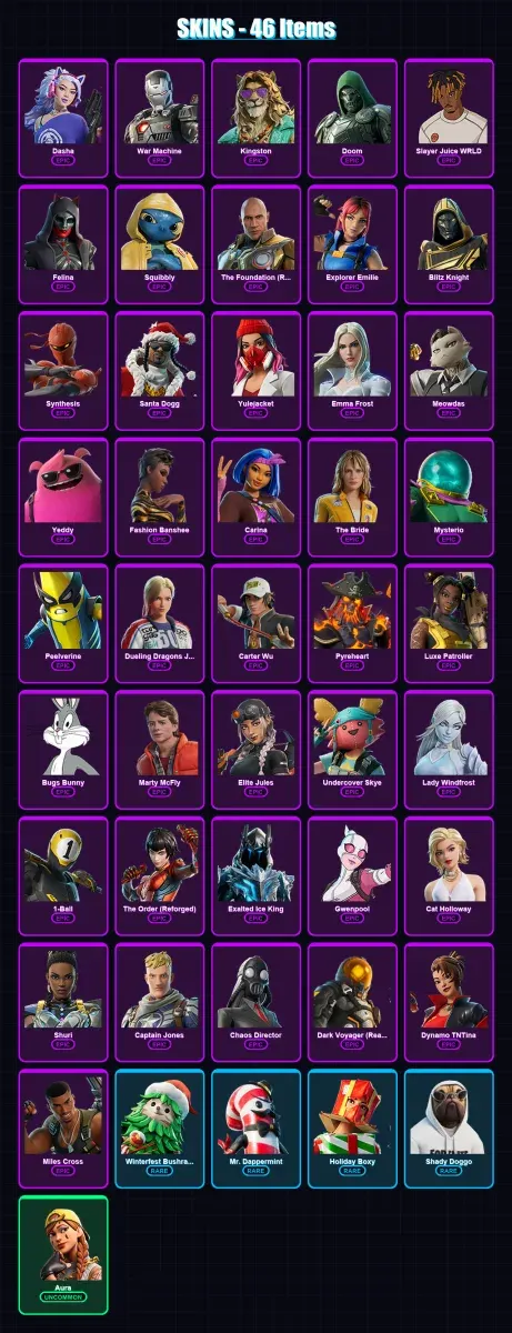 [SWITCH/PC] | Dasha | War Machine | Kingston | Doom | Slayer Juice WRLD | 46 skin | 91 pickaxe | 50 emote | 71 glider | Lv1097 — Game account