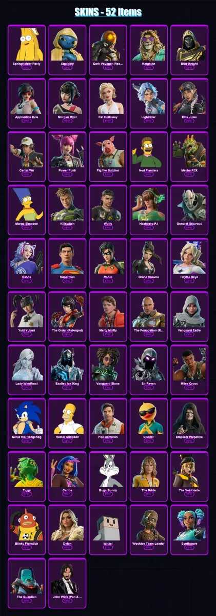 [PC/XBOX/PSN] | Springfielder Peely | Squibbly | Dark Voyager (Reality Redacted) | 52 skin | Lv982
