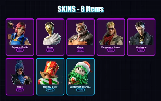 [PC/XBOX/PSN] | Explorer Emilie | Nisha | Oscar | Vengeance Jones | Montague | 8 skin | 9 pickaxe | 6 emote | 8 glider | Lv68